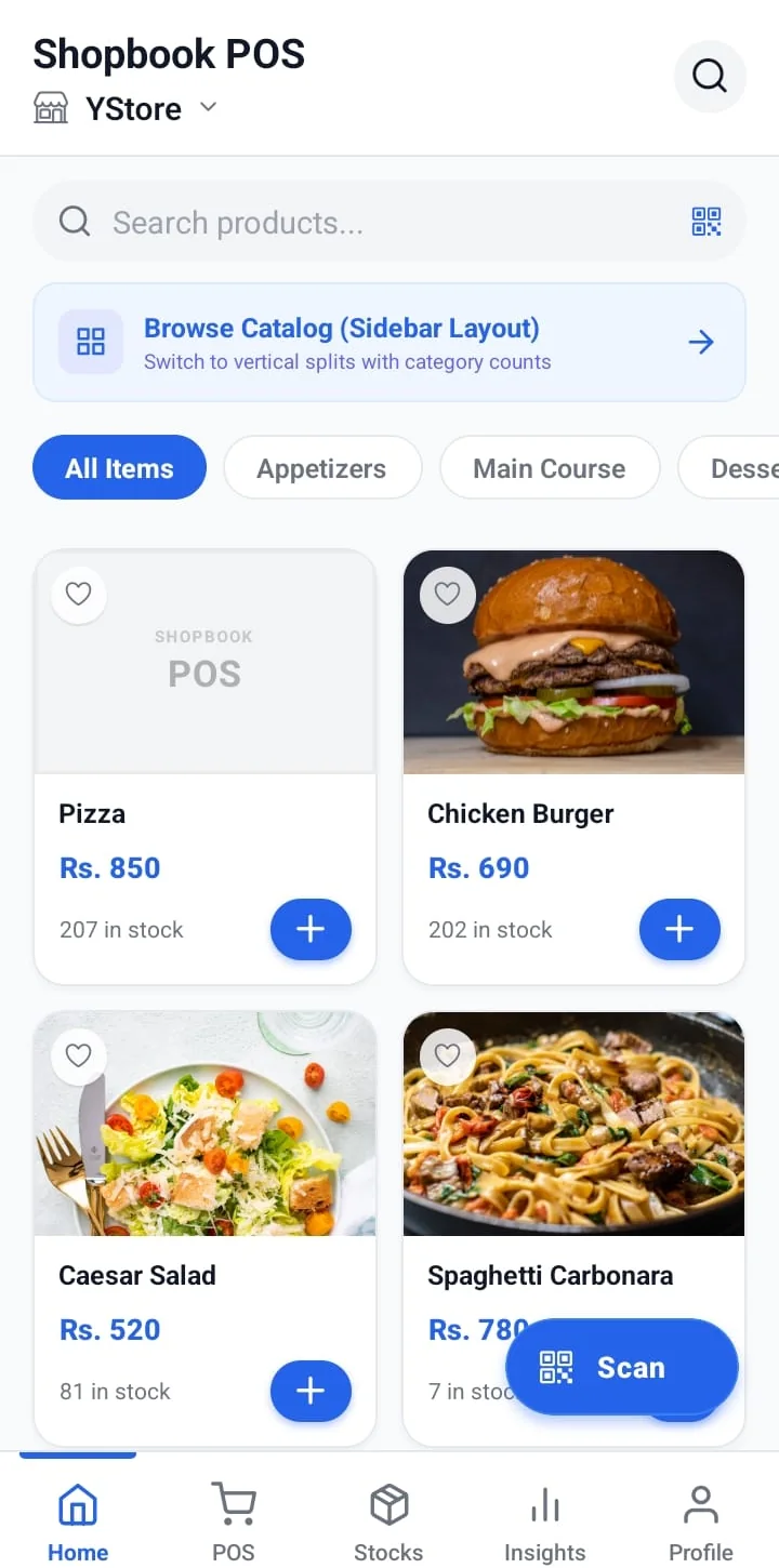 Shopbook POS mobile app catalog